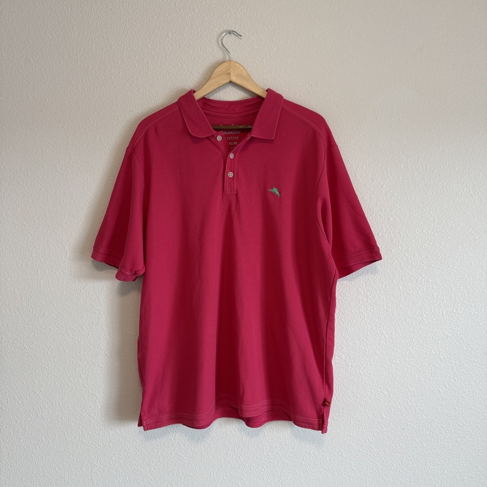 Tommy Bahama Island‎ Zone Supima Polo Shirt Mens XL Pink Solid Green Marlin